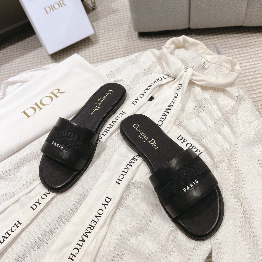Dior Dway Black Leather Slide